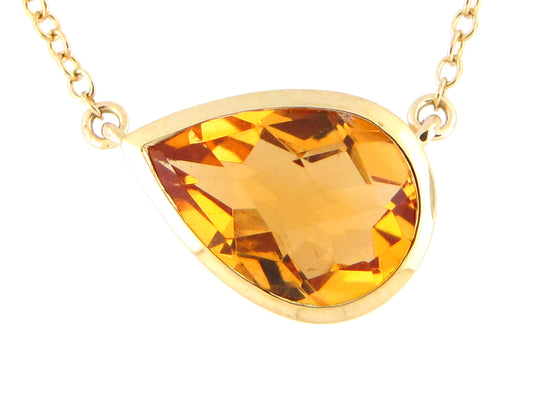 CITRINE PENDANT NECKLACE, 18"/17"/16", 14KY (H)