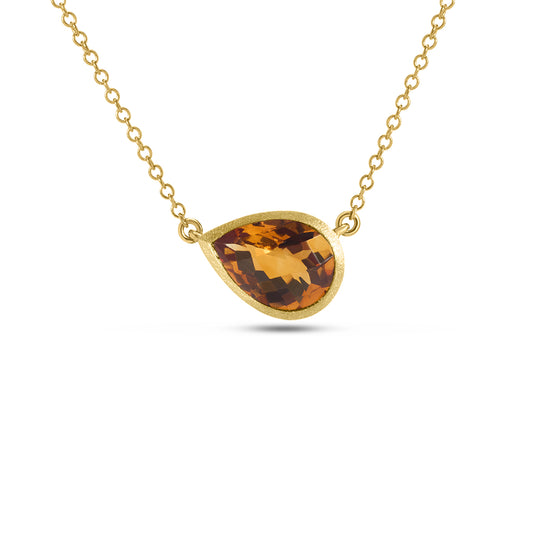 Citrine Pear Bezel Necklace