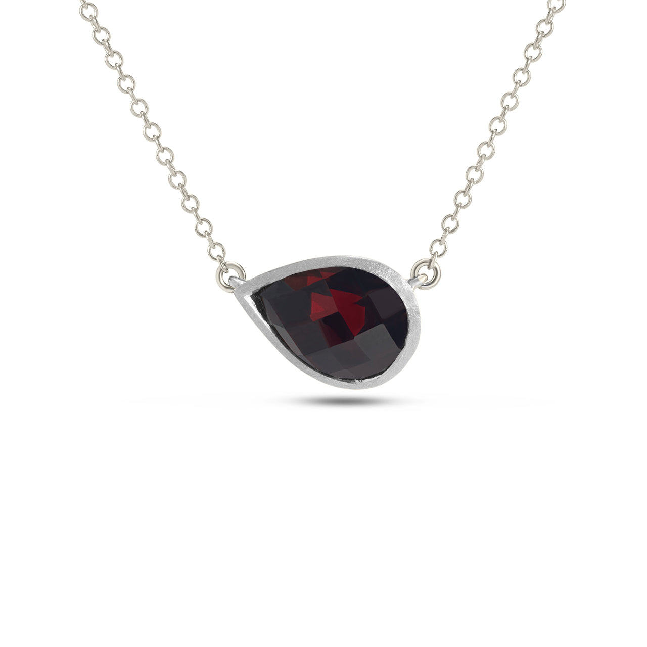Garnet Pear Bezel Necklace