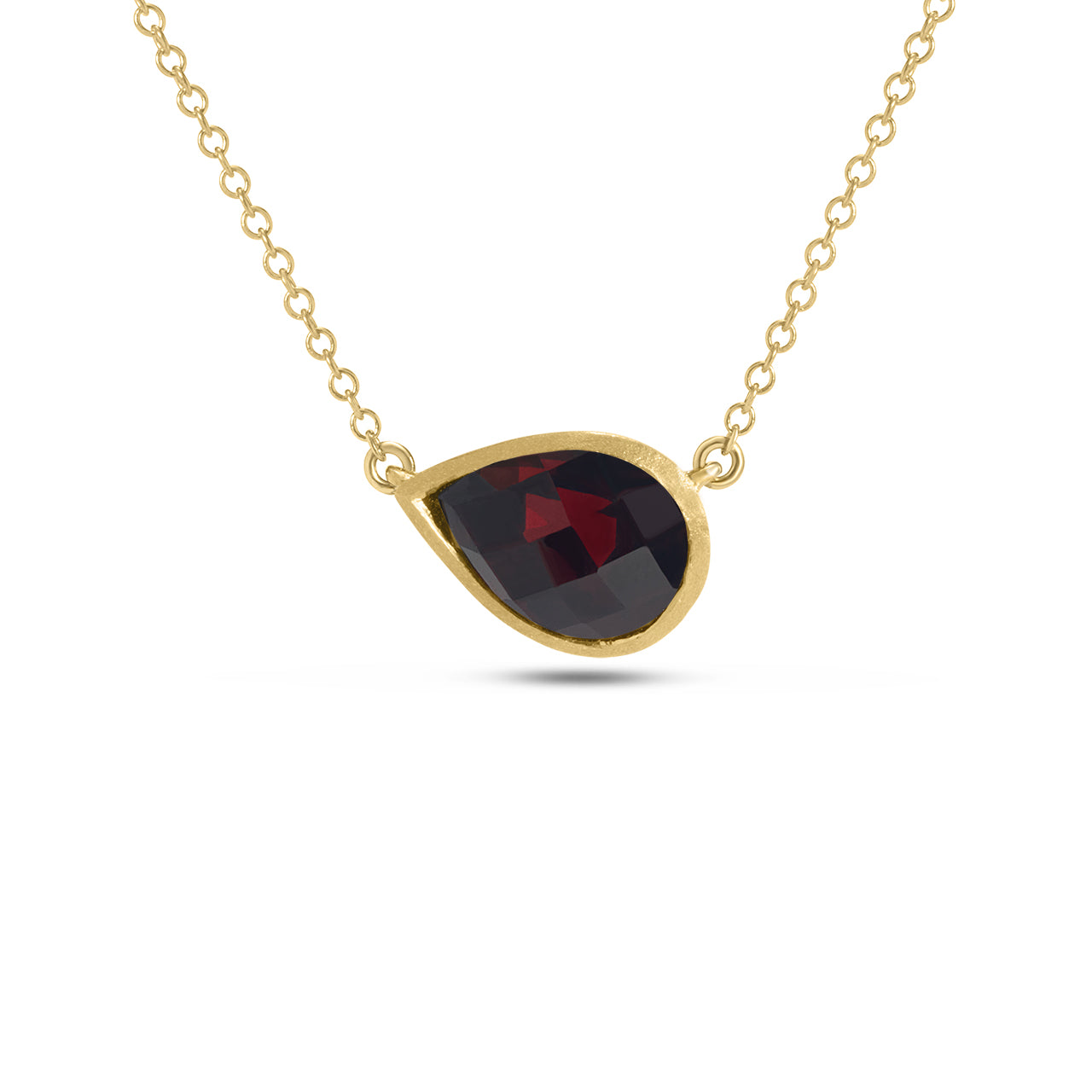 Garnet Pear Bezel Necklace