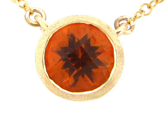 CITRINE PENDANT ROUND BEZEL NECKLACE, 18"/17"/16", SATIN FINISH, 14KY (H)