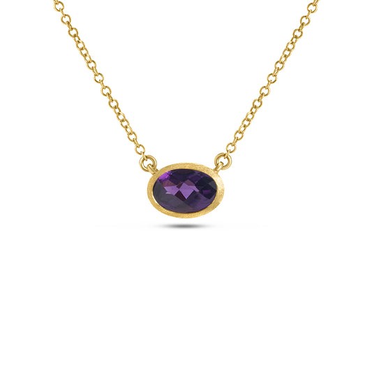 Amethyst Oval East-West Bezel Necklace
