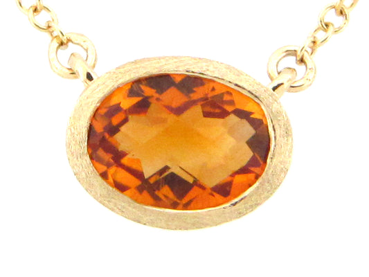 CITRINE  PENDANT NECKLACE, 18"/17"/16", SATIN FINISH, 14KY (H)