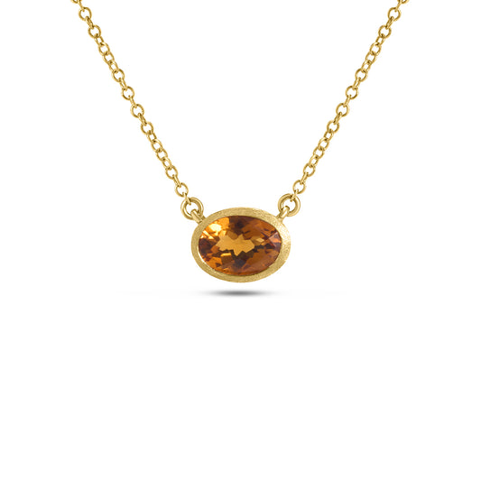Citrine Oval East-West Bezel Necklace