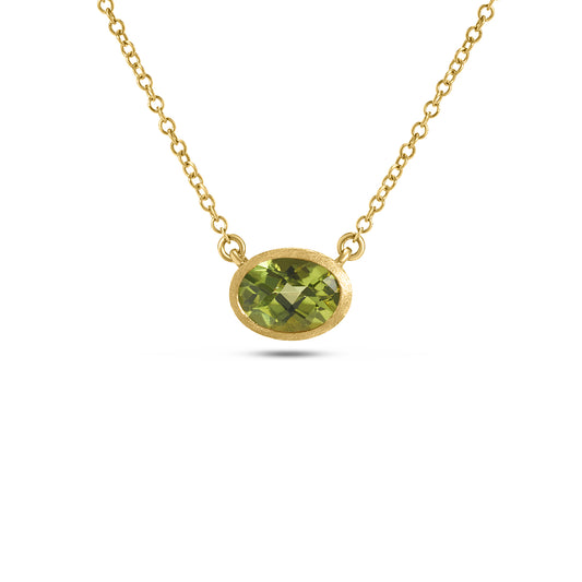 Peridot Oval East-West Bezel Necklace