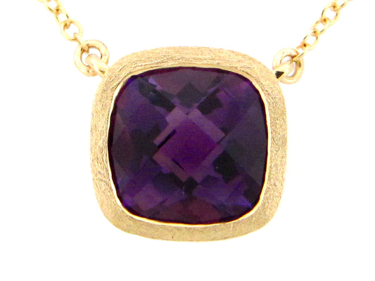 AMETHYST PENDANT NECKLACE, SATIN FINISH, 18"/17"/16", 14KY (H)
