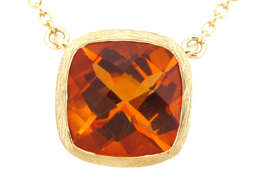 CITRINE PENDANT NECKLACE, SATIN FINISH,  18"/17"/16", 14KY (H)