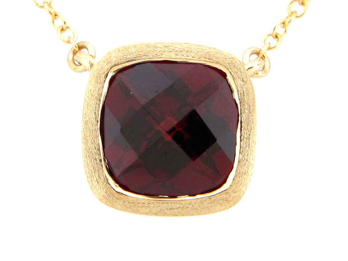 GARNET PENDANT NECKLACE, SATIN FINISH, 18"/17"/16", 14KY (N)