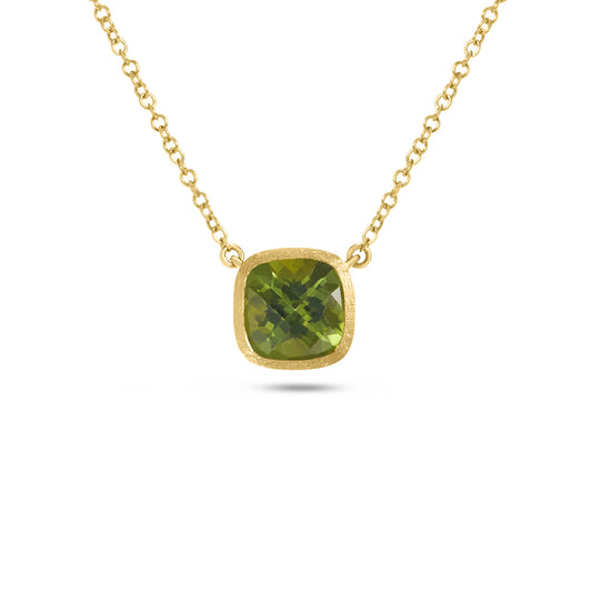 Peridot Cushion Bezel Necklace
