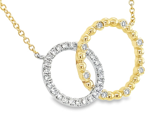 DIAMOND 2 CIRCLE INTERLOCKING BEADED NECKLACE, 18"/17"16", 14KWY (N)