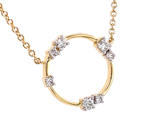 Diamond Circle Pendant Necklace, 18"/17"/16", 14ky (N)