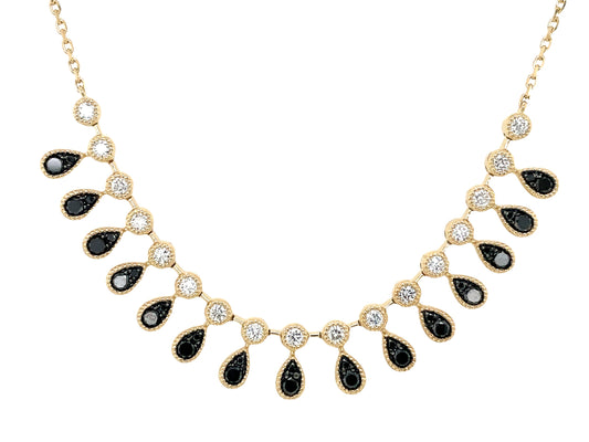 BLACK & WHITE DIAMOND TEAR DROP NECKLACE, 18"/17"/16"