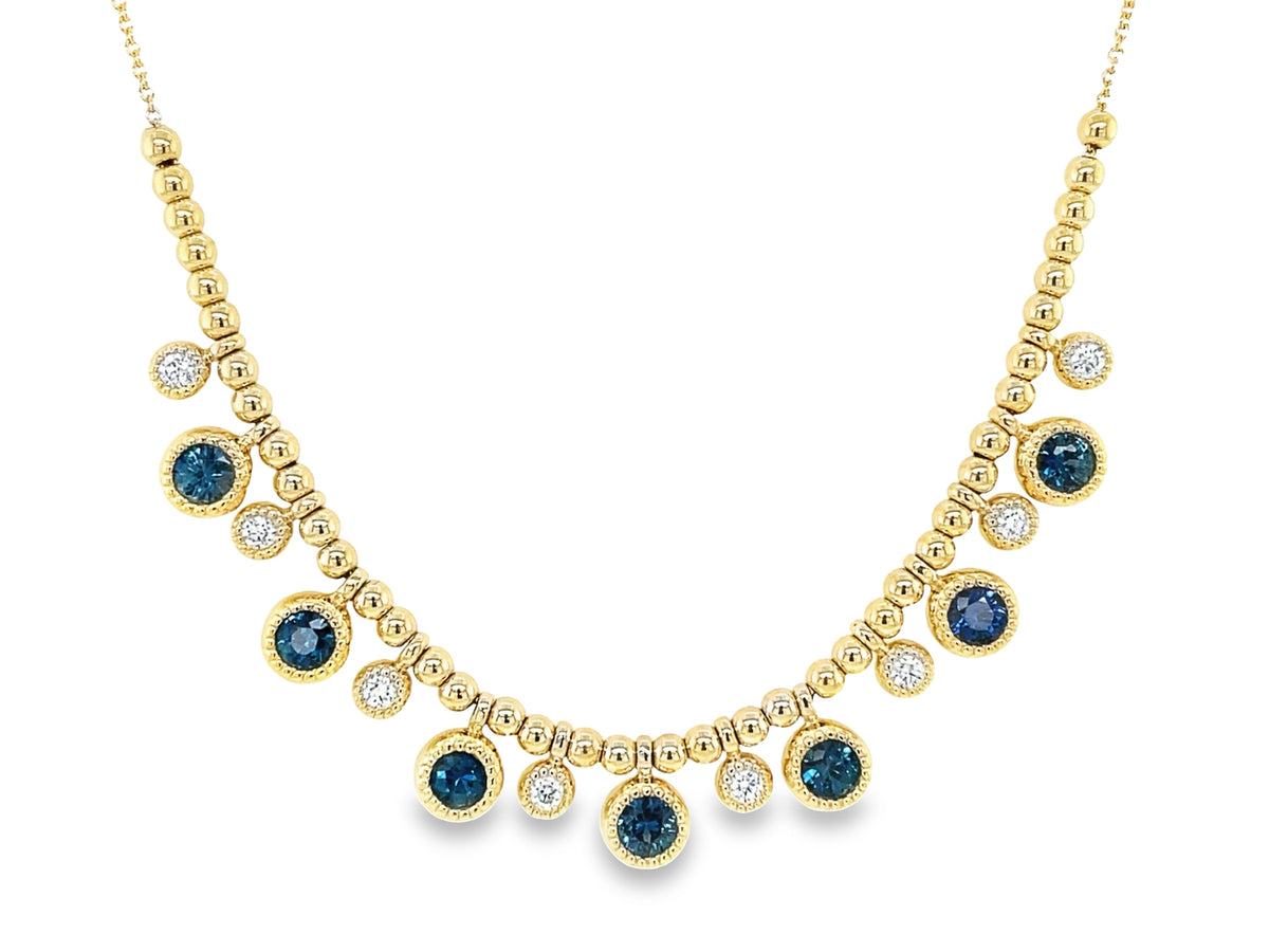 SAPPHIRE & DIAMOND BEZEL & BEADED NECKLACE, 18"/17"/16"