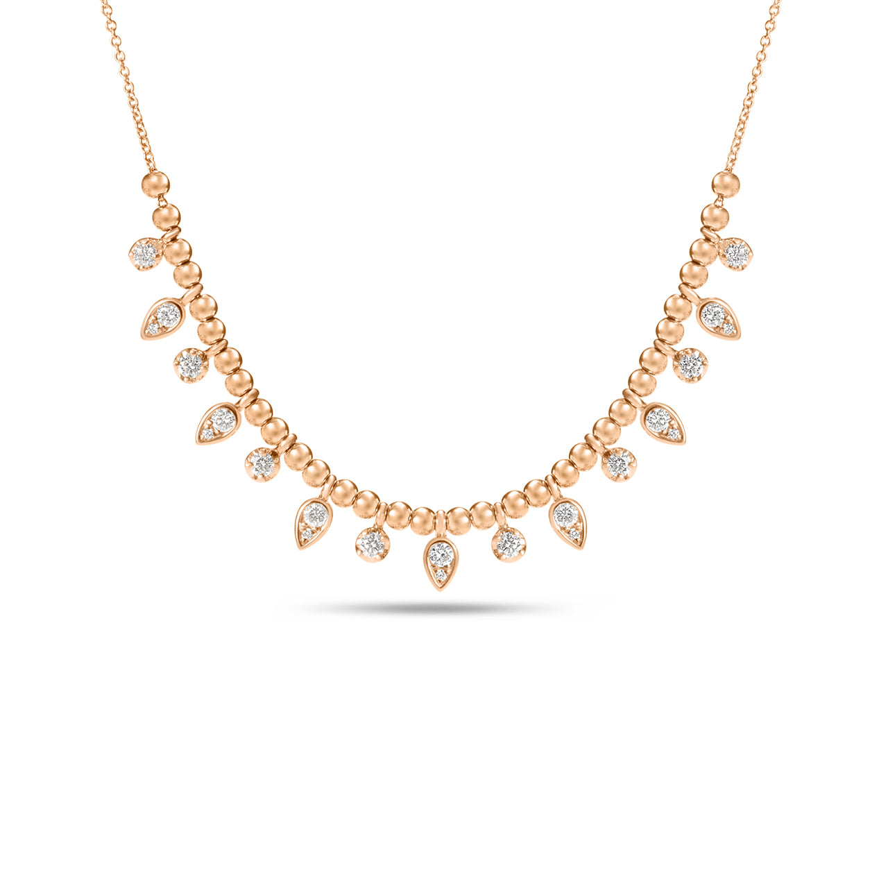 Diamond Pear & Round Bead Stacking Necklace