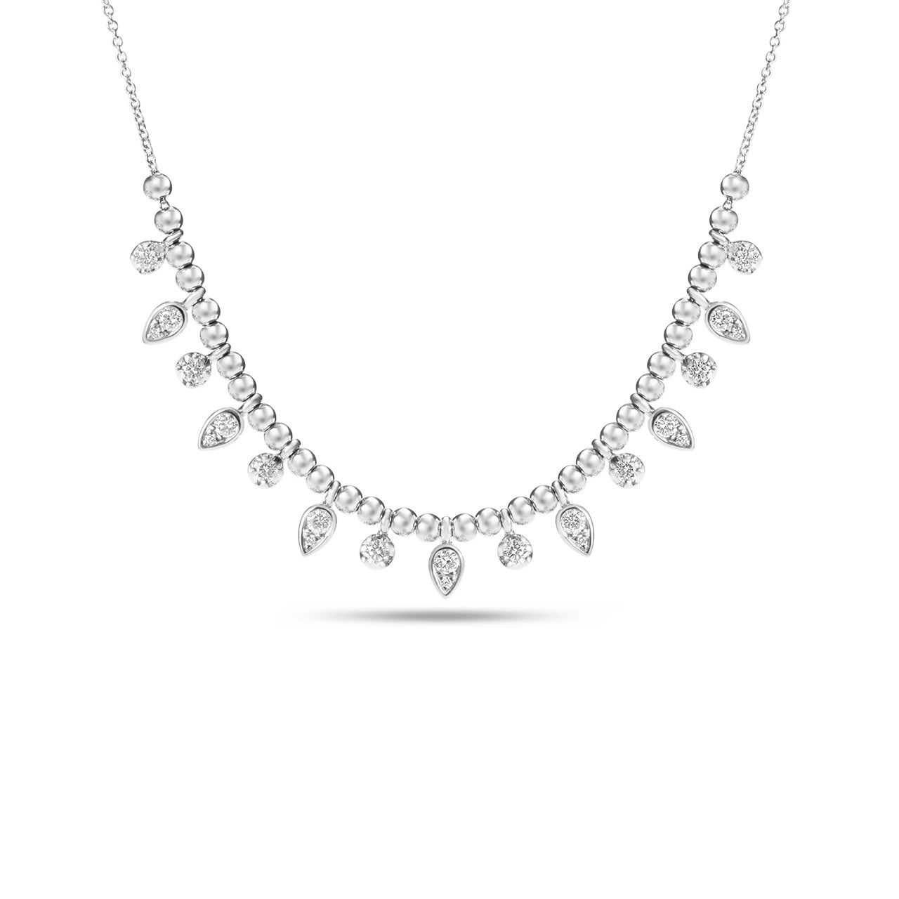Diamond Pear & Round Bead Stacking Necklace