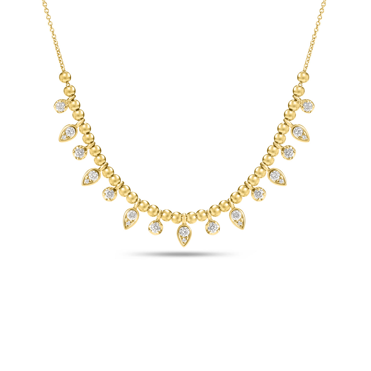 Diamond Pear & Round Bead Stacking Necklace
