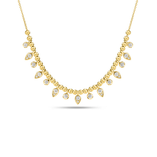 Diamond Pear & Round Bead Stacking Necklace