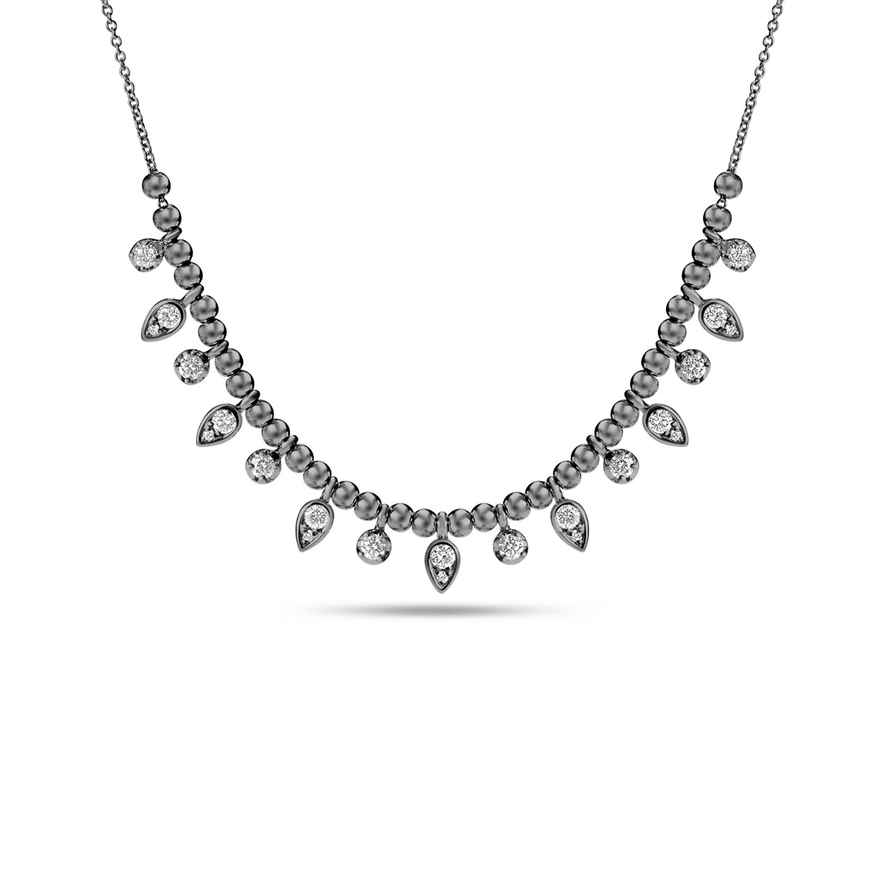 Diamond Pear & Round Bead Stacking Necklace
