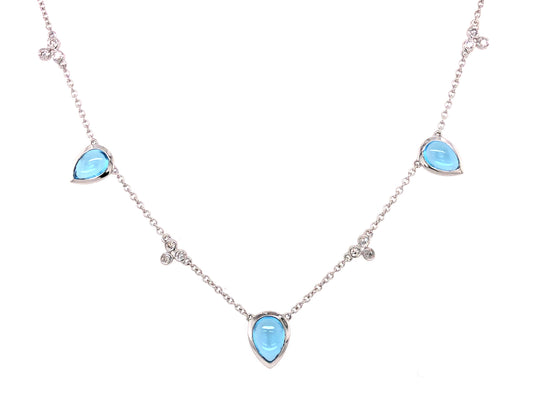 BLUE TOPAZ 3 STONE & DIAMOND NECKLACE, 18"/17"/16"