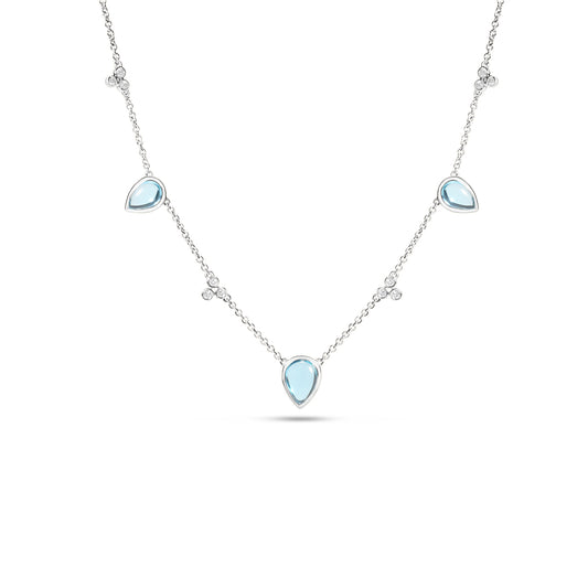 Blue Topaz & Diamond Pear Station Necklace