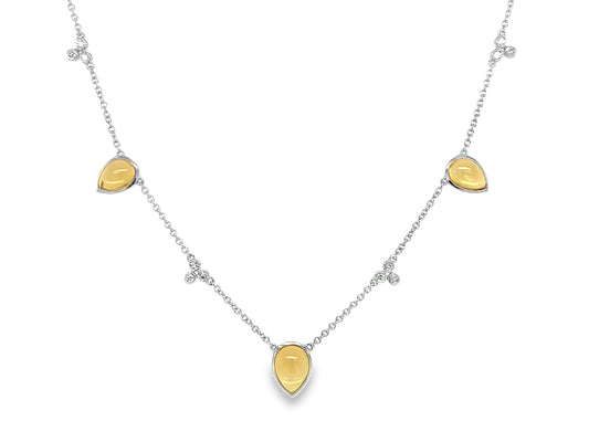 CITRINE 3 STONE & DIAMOND NECKLACE, 18"/17"/16"