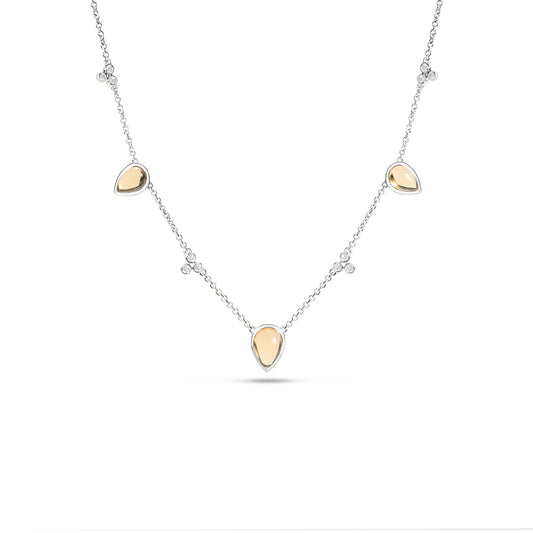 Citrine & Diamond Pear Station Necklace