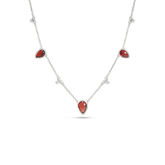 Garnet & Diamond Pear Station Necklace