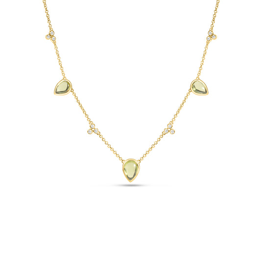 Peridot & Diamond Pear Station Necklace