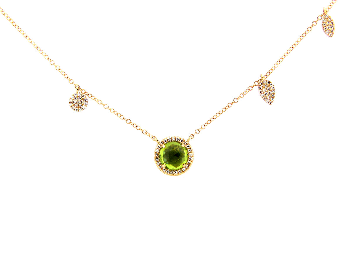PERIDOT PENDANT & DIAMOND CHARM NECKLACE, 18"/17"/16", 14KY (N)