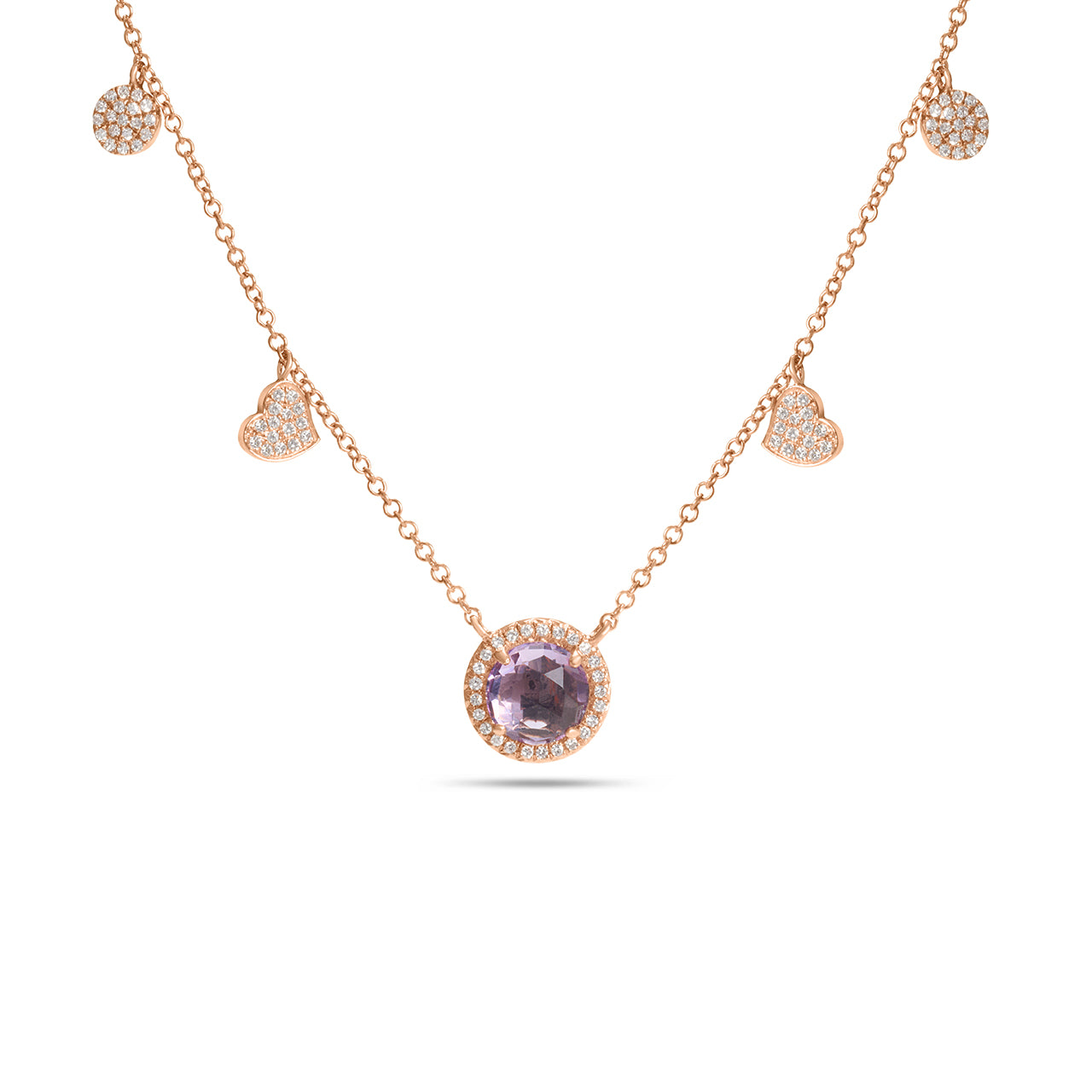 Pink Amethyst & Diamond Charm Necklace