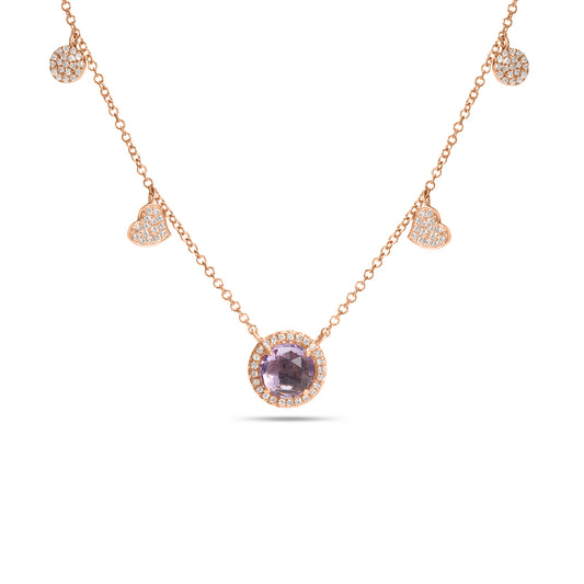 Pink Amethyst & Diamond Charm Necklace