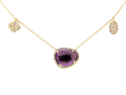 AMETHYST PENDANT & DIAMOND CHARM NECKLACE, 18"/17"/16", 14KY (H)