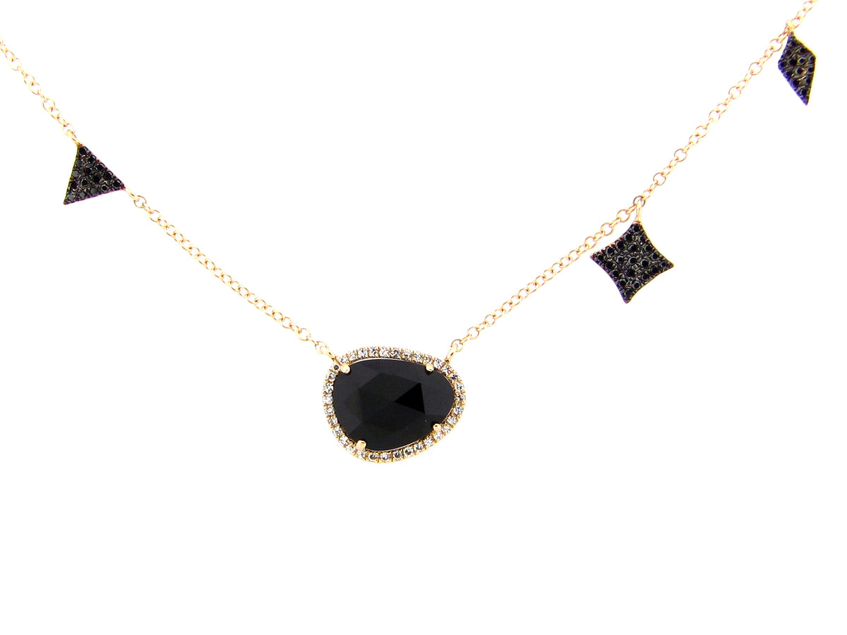 BLACK ONYX PENDANT & B&W DIAMOND CHARM NECKLACE,18"/17"/16",  14KY (D)
