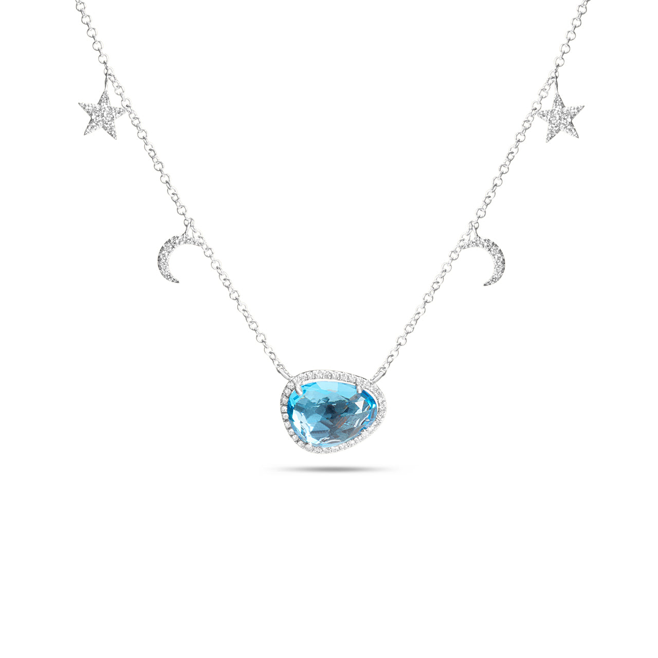 Blue Topaz & Diamond Celestial Charm Necklace