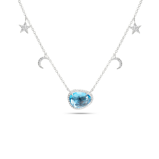 Blue Topaz & Diamond Celestial Charm Necklace