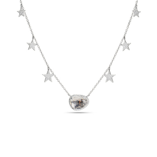 White Topaz & Diamond Star Charm Necklace
