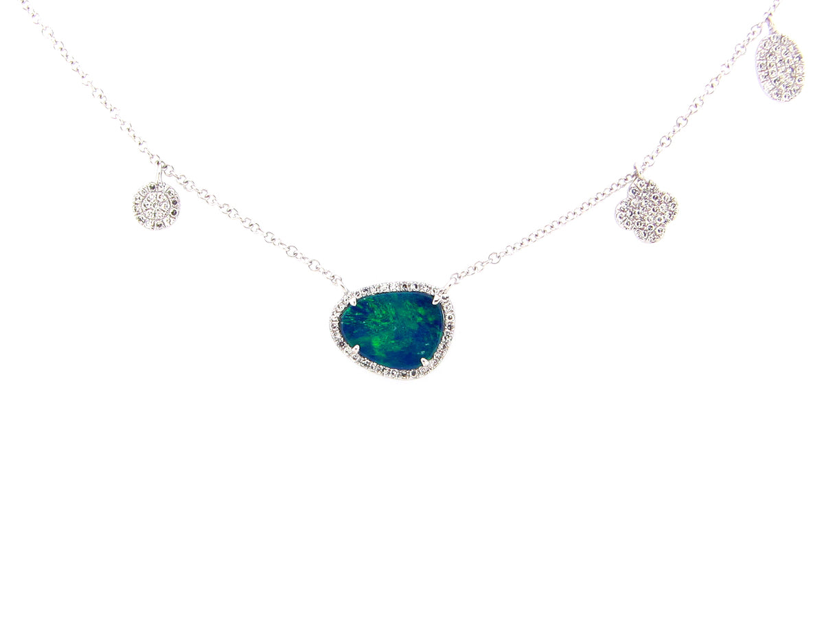 BLACK OPAL DOUBLET PENDANT & DIAMOND CHARM NECKLACE, 18"/17"/16"