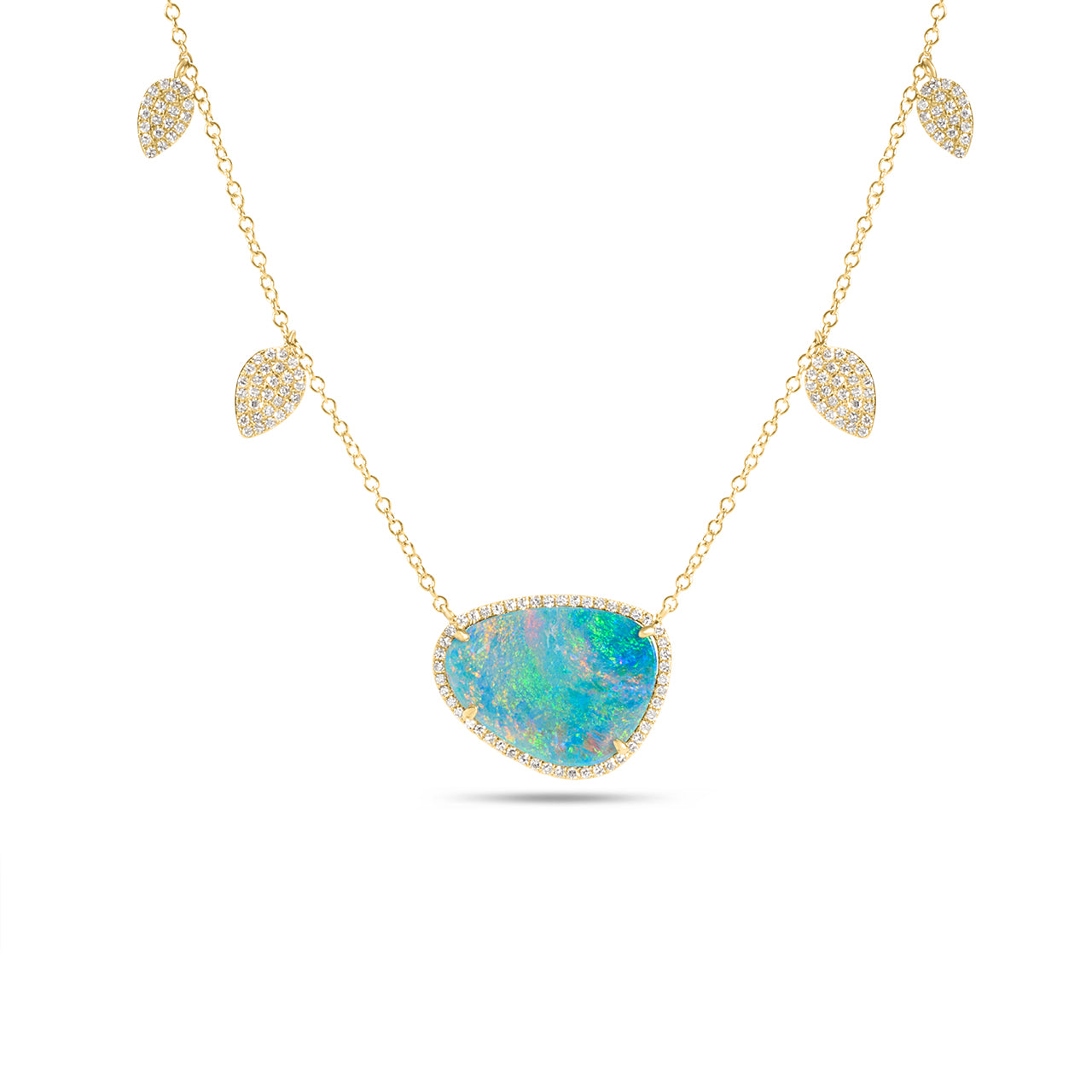 Opal & Diamond Pear Charm Necklace