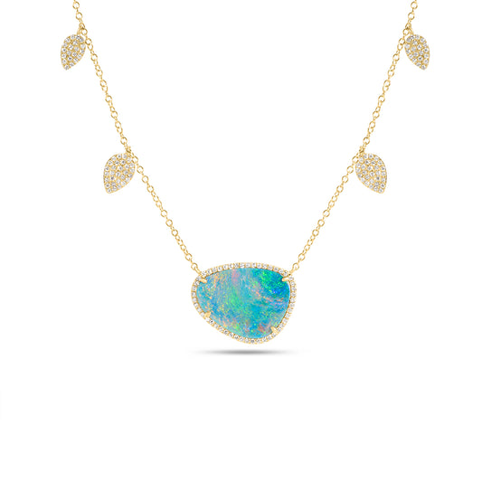 Opal & Diamond Pear Charm Necklace
