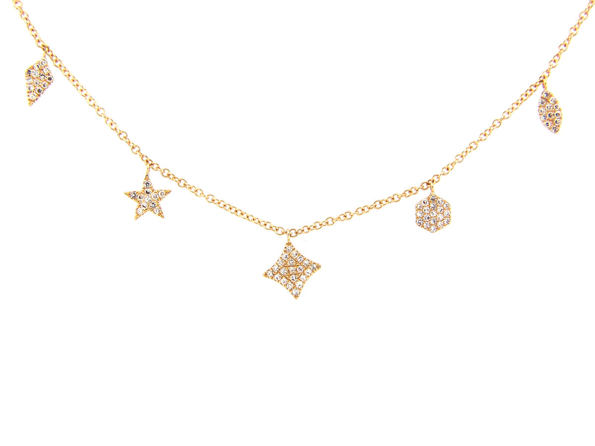 DIAMOND 5 SHAPES NECKLACE WITH 18" BOLO CHAIN