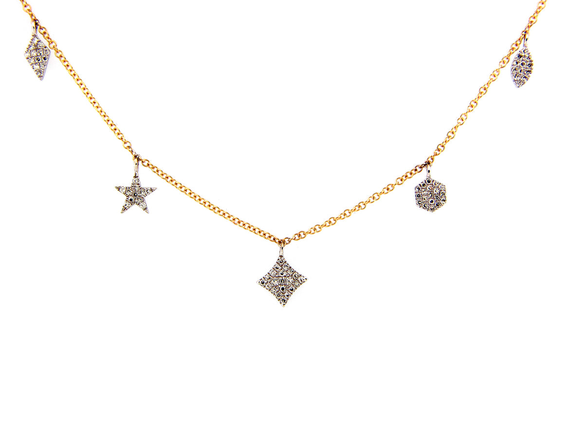 DIAMOND 5 SHAPES NECKLACE WITH 18" BOLO CHAIN