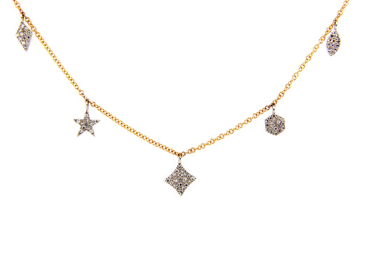 DIAMOND 5 SHAPES NECKLACE WITH 18" BOLO CHAIN