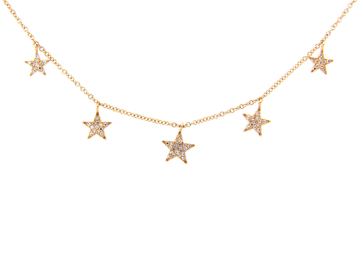 DIAMOND 5 STARS NECKLACE WITH 18" BOLO CHAIN