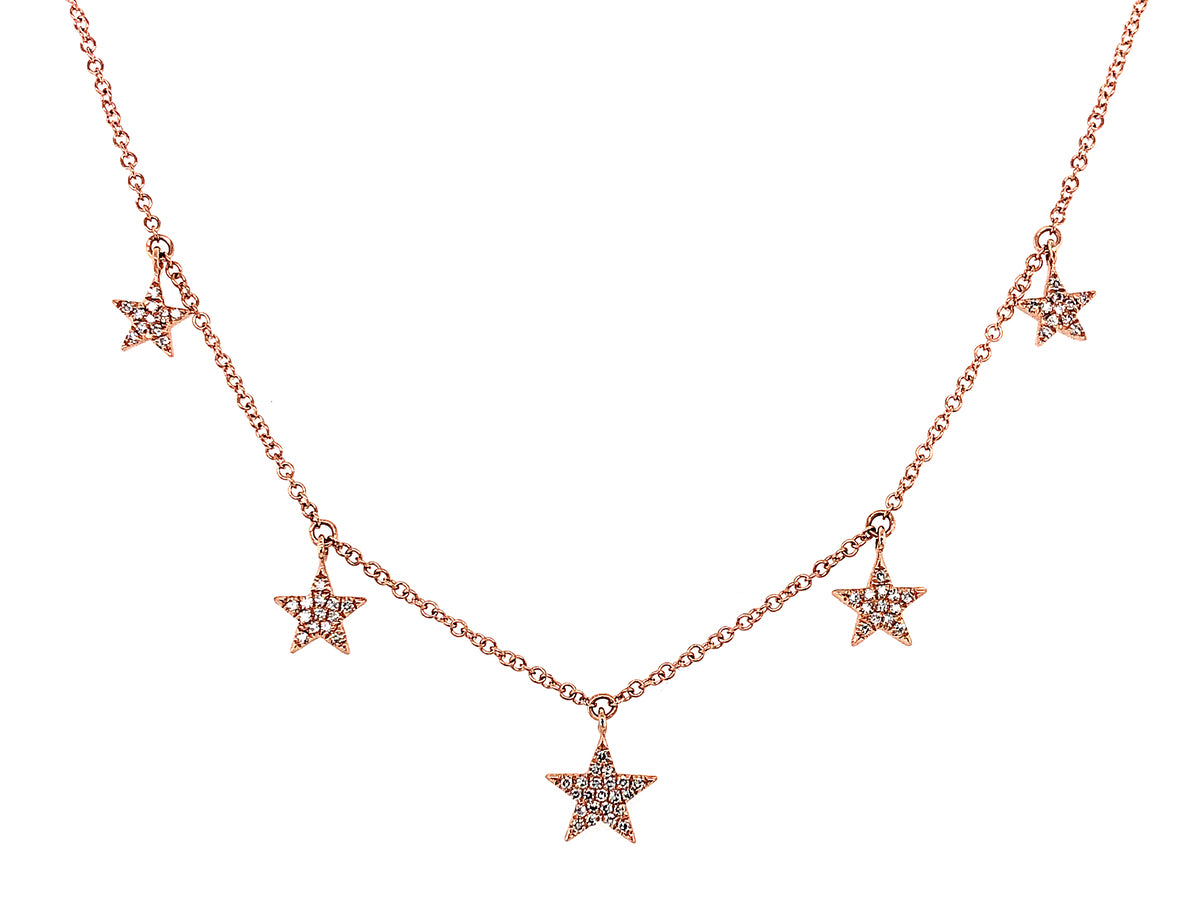 DIAMOND 5 STARS NECKLACE WITH 18" BOLO CHAIN