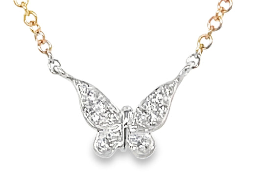 Diamond Butterfly Pendant Necklace, 18" Bolo Chain, 14kw, 14ky Chain (N)