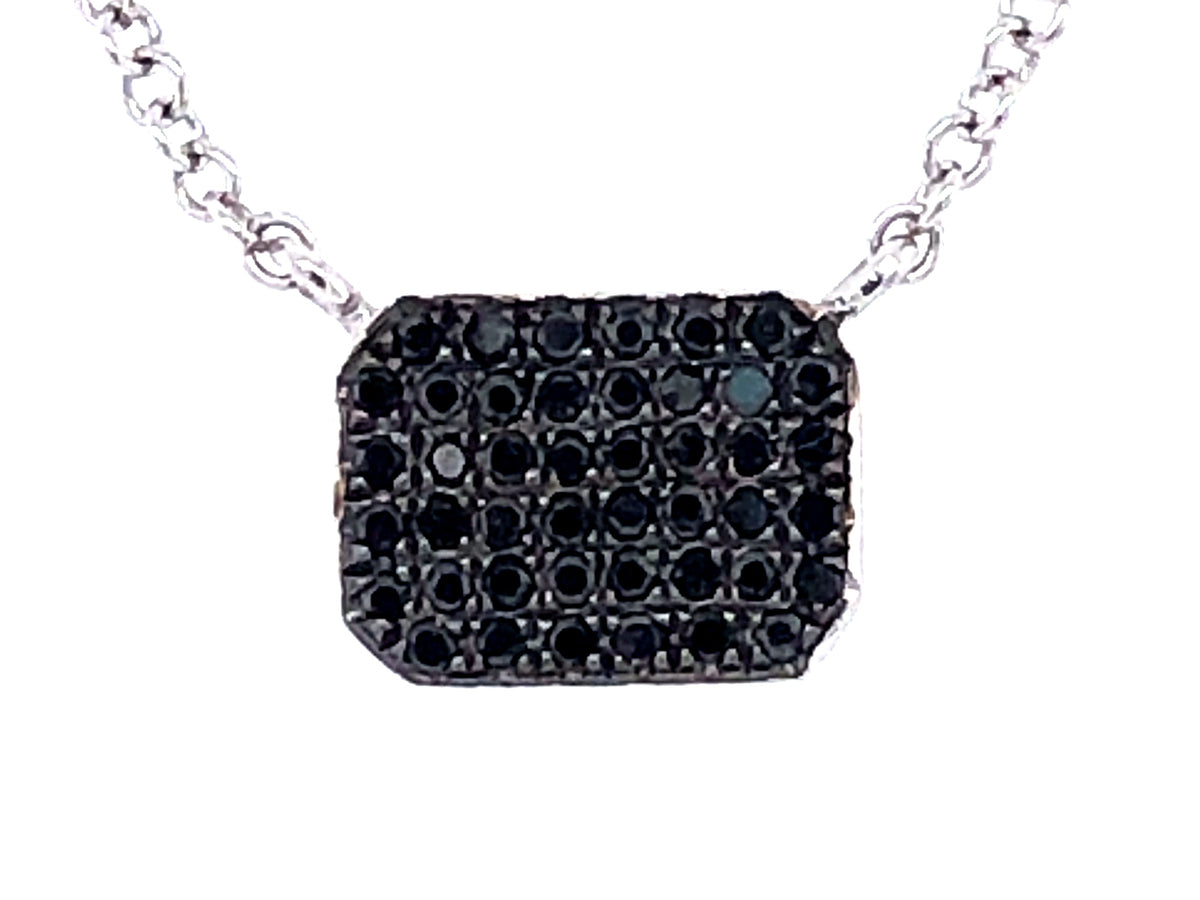 BLACK DIAMOND CUSHION PENDANT NECKLACE, 18" BOLO CHAIN, 14KW (R)
