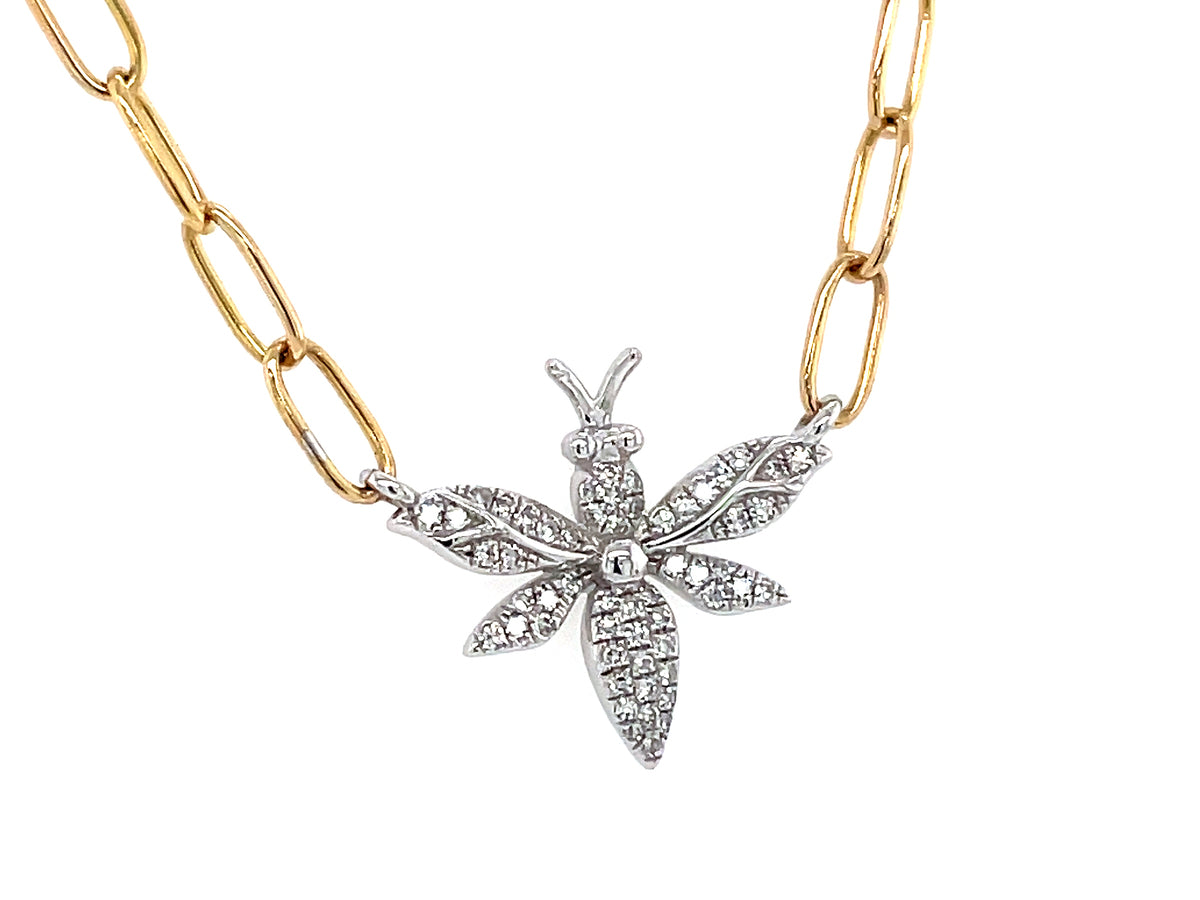 DIAMOND BEE NECKLACE, 18" PAPERCLIP CHAIN