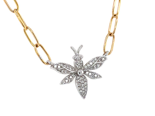 DIAMOND BEE NECKLACE, 18" PAPERCLIP CHAIN
