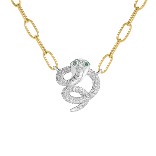 Diamond & Emerald Cobra Snake Necklace
