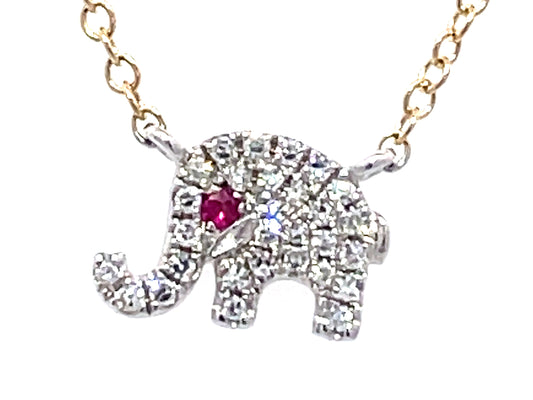 DIAMOND & RUBY EYE ELEPHANT NECKLACE